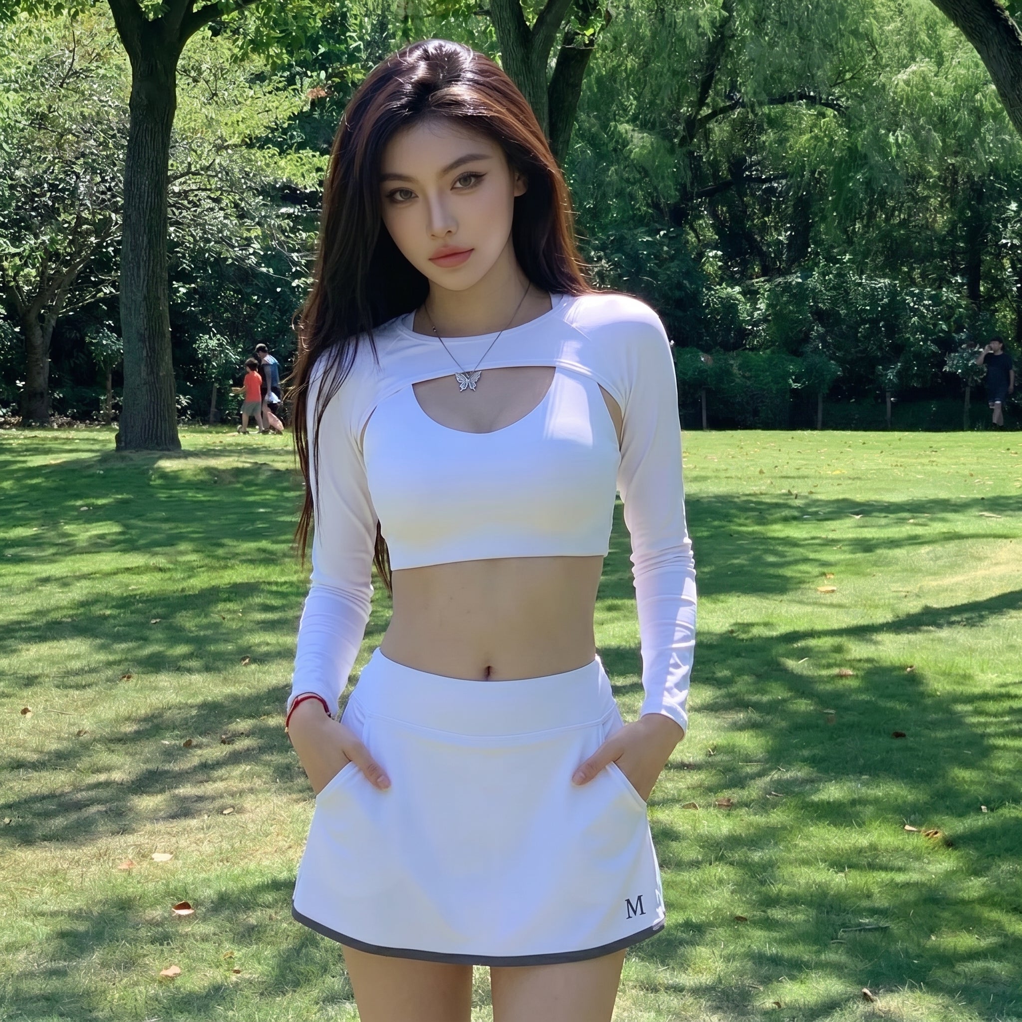 The PULAM 2-in-1 Cutout Long Sleeve Crop Top - Illusion Shrug & Sports Tank Set