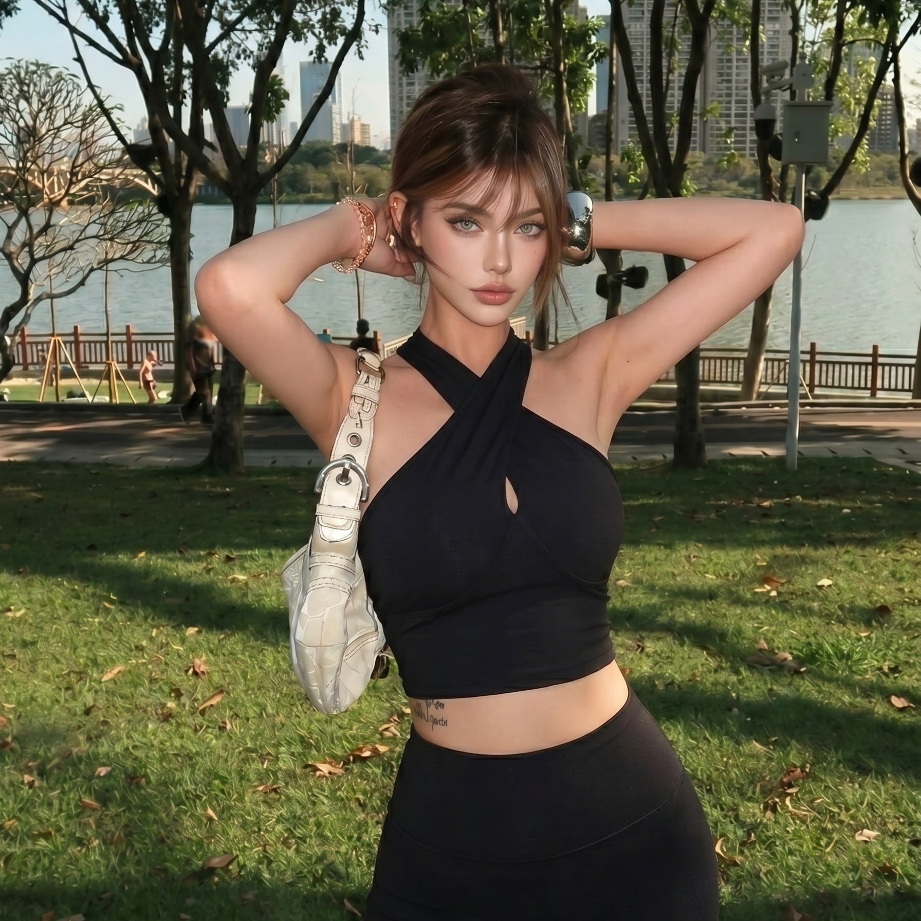 The PULAM Criss-Cross Halter Crop Top - Keyhole Cutout Backless Sports Camisole