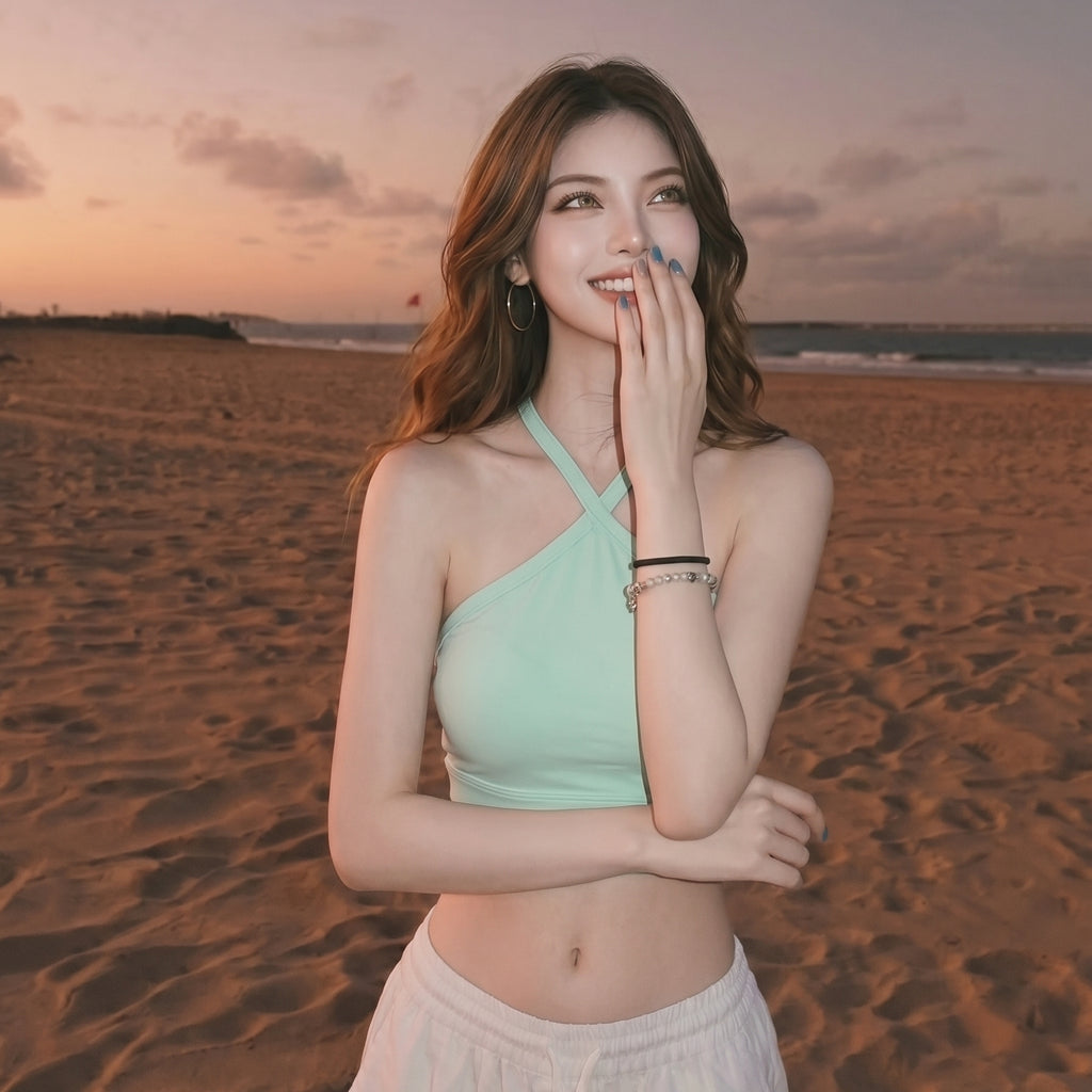 The PULAM Sunset Glow Halter Crop Top - Criss-Cross Neck Seamless Sports Camisole