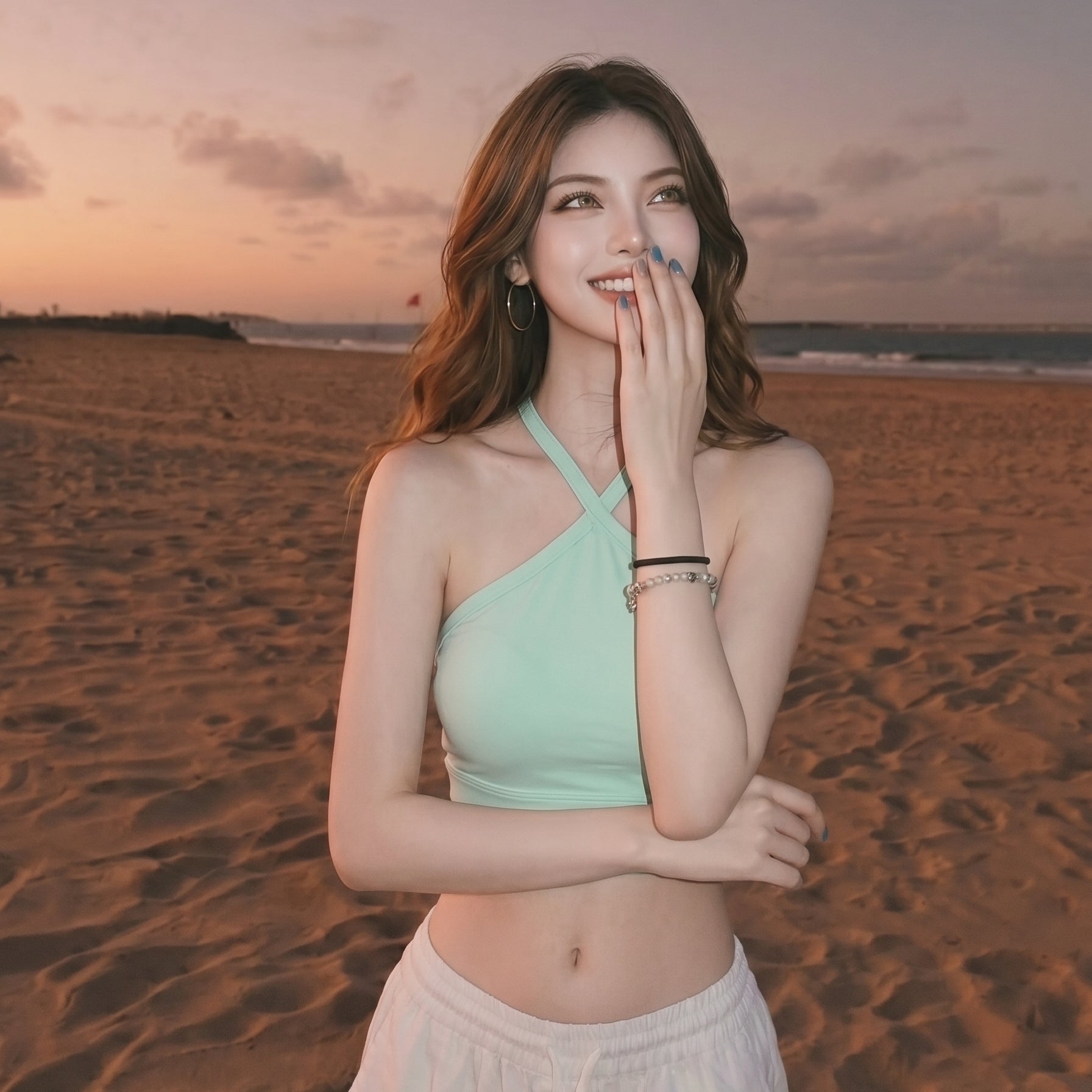 The PULAM Sunset Glow Halter Crop Top - Criss-Cross Neck Seamless Sports Camisole