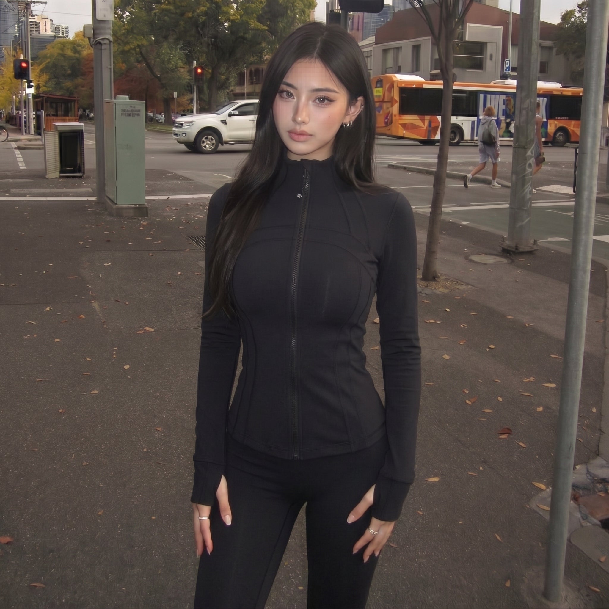 THE PULAM Body Contour Zip-Up Jacket for Women – Stretchy Gym & Yoga Outerwear