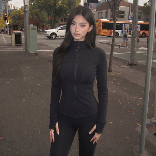 THE PULAM Body Contour Zip-Up Jacket for Women – Stretchy Gym & Yoga Outerwear