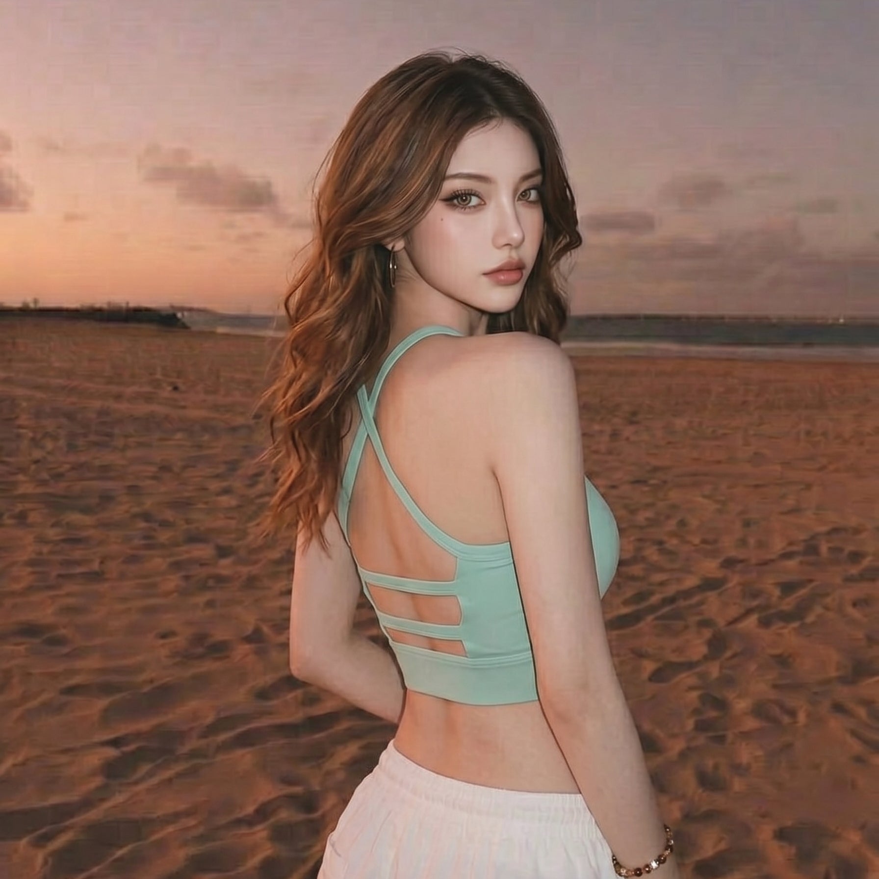 The PULAM Sunset Glow Halter Crop Top - Criss-Cross Neck Seamless Sports Camisole