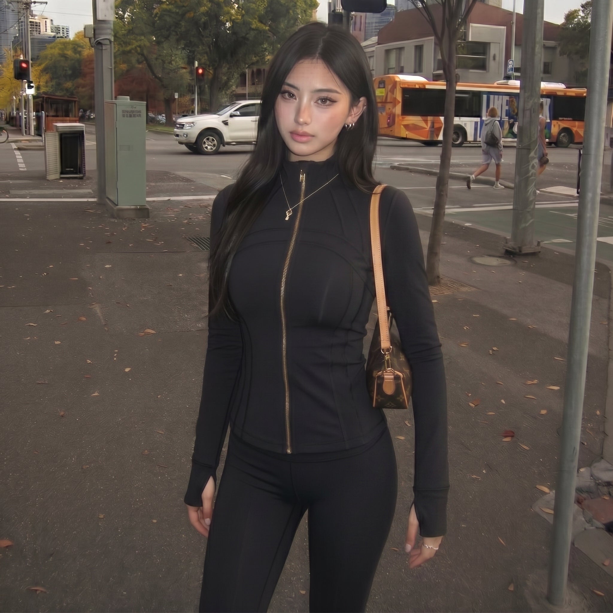 THE PULAM Body Contour Zip-Up Jacket for Women – Stretchy Gym & Yoga Outerwear