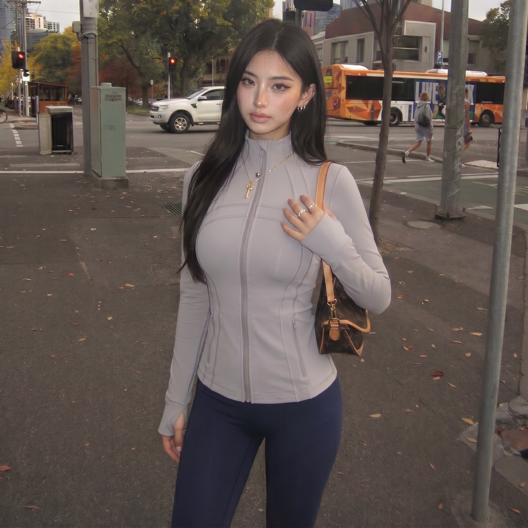 THE PULAM Body Contour Zip-Up Jacket for Women – Stretchy Gym & Yoga Outerwear