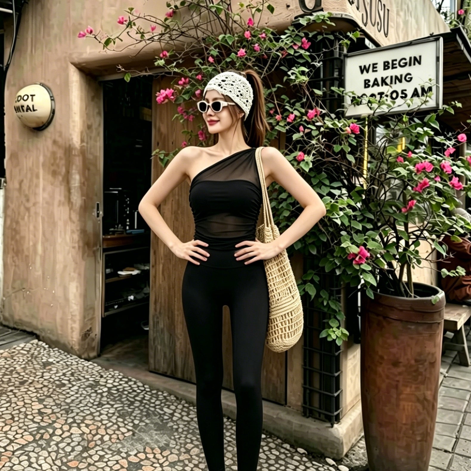 PULAM 2-Piece Activewear Set - Long Sleeve Crop Top & High-Waisted Biker Shorts with Contouring Seams