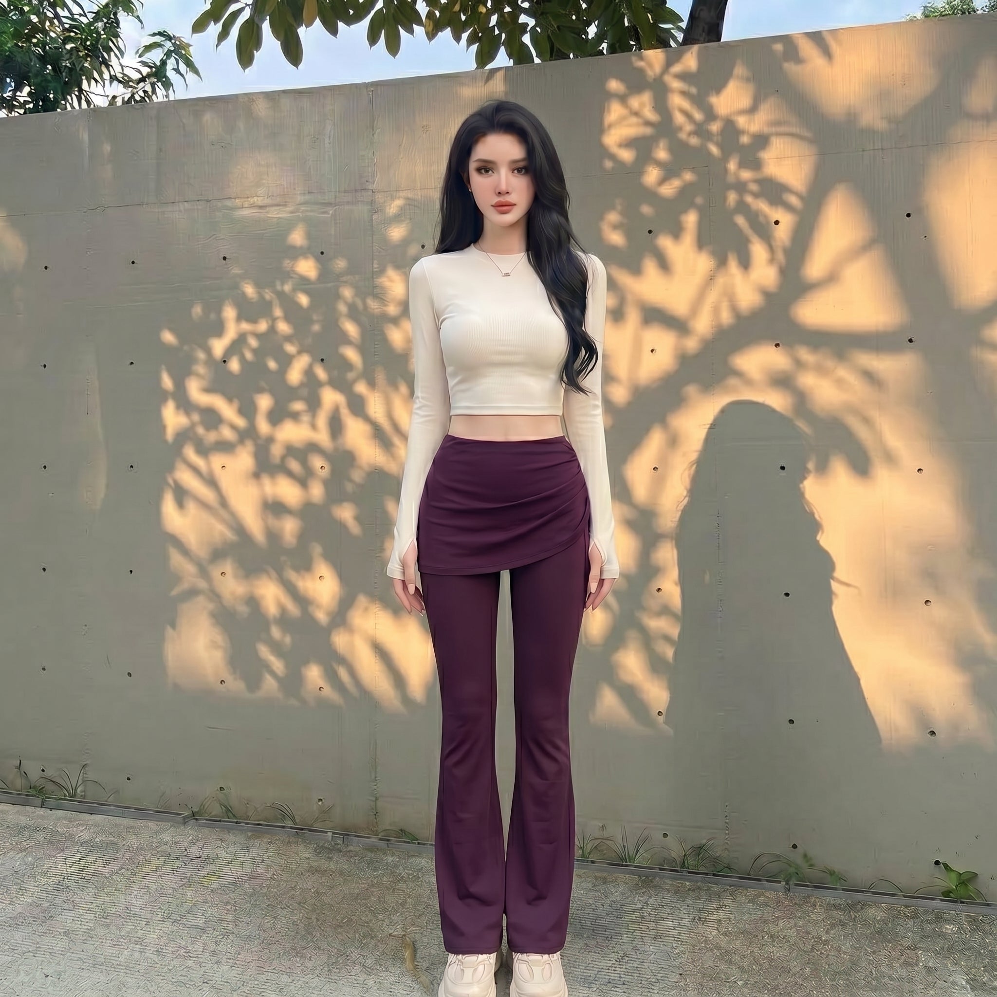 THE PULAM 2-in-1 Skirted Flare Leggings - High-Waisted Ruched Drawstring Yoga Pants