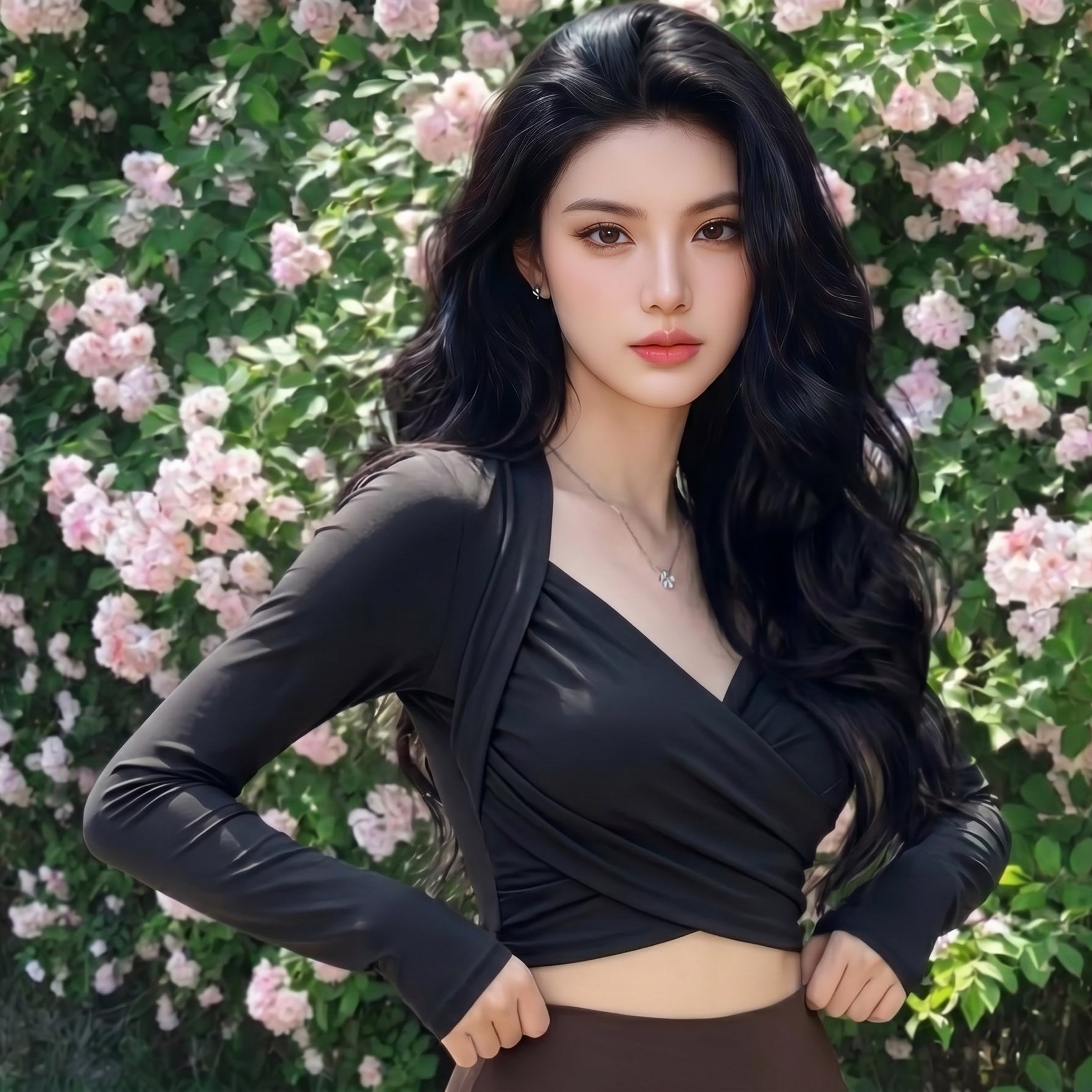 PULAM Long Sleeve Cross-Front Wrap Crop Top - Ruched Sweetheart V-Neck Yoga Top