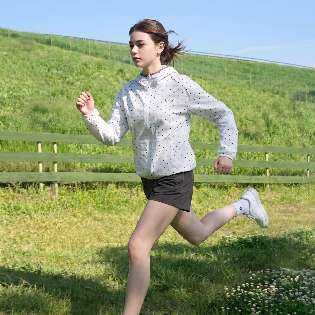 THE PULAM UPF Sun Protection Protection Running Jacket - Lightweight Polka Dot Hooded Windbreaker