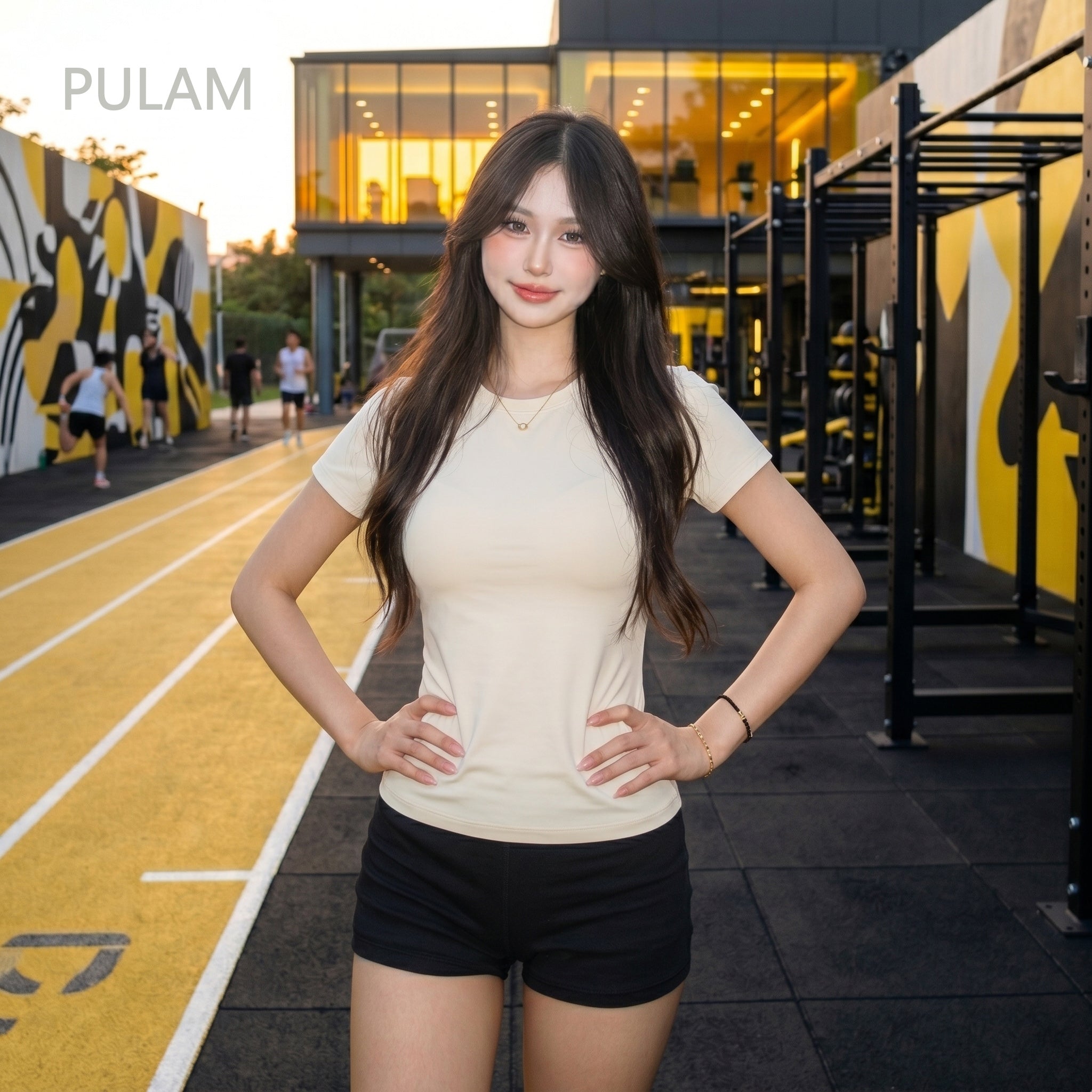 THE PULAM Women's Slim Fit Athletic T-Shirt - Moisture Wicking Short Sleeve Gym Yoga Top - Breathable High Stretch Workout Tee