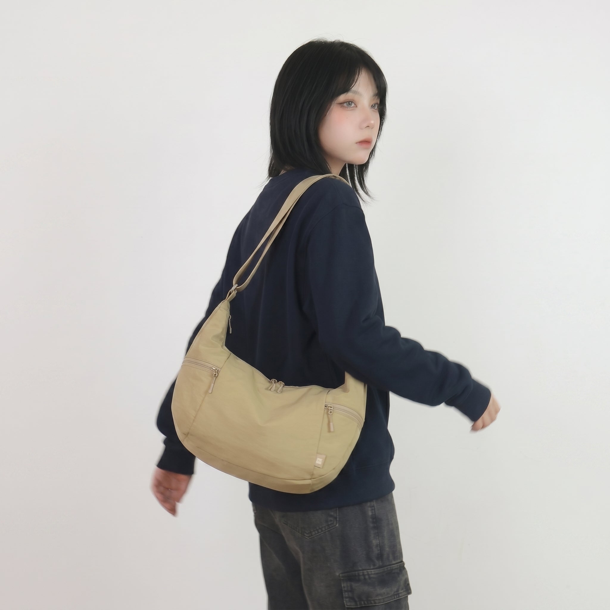 THE PULAM Large Capacity Nylon Crescent Shoulder Bag | Lightweight Multi Pocket Crossbody Bag for Travel & Daily Use
