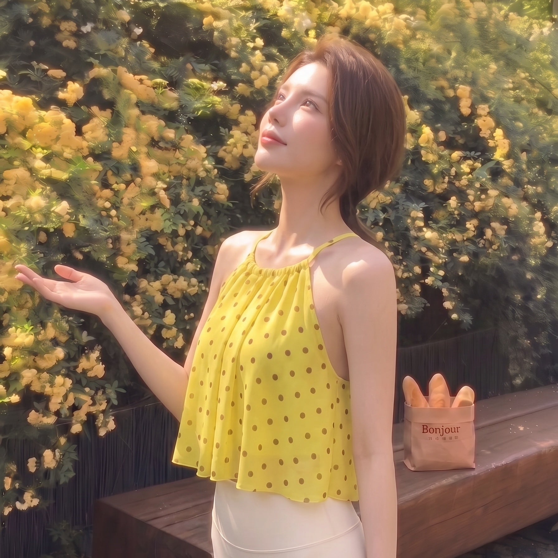 THE PULAM Women's Summer Flowy Halter Crop Top - Cross Back Polka Dot Chiffon Cami Tank