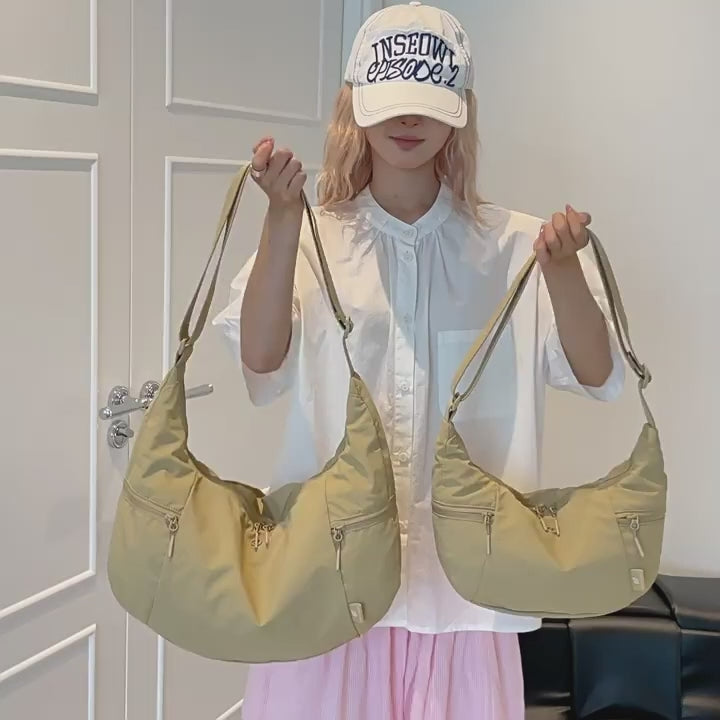 THE PULAM Large Capacity Nylon Crescent Shoulder Bag | Lightweight Multi Pocket Crossbody Bag for Travel & Daily Use